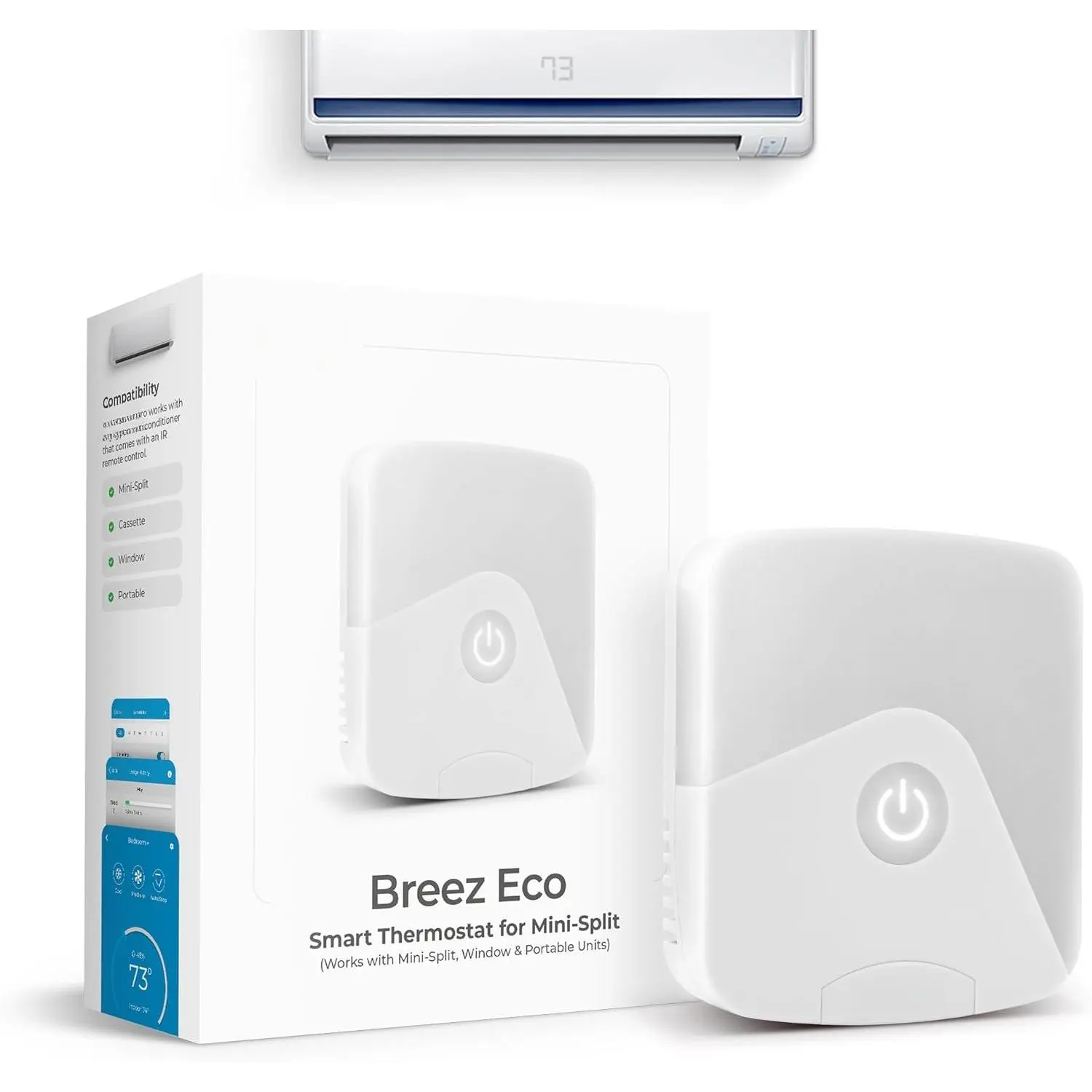 Eco  AC Controller for Mini-Split, Window, Portable ACS (White) | WiFi Controller, Alexa, ,  Shortcuts, SmartThings, IFTTT, Free App, NO Subscriptions | Schedules, Geofencing, Comfy