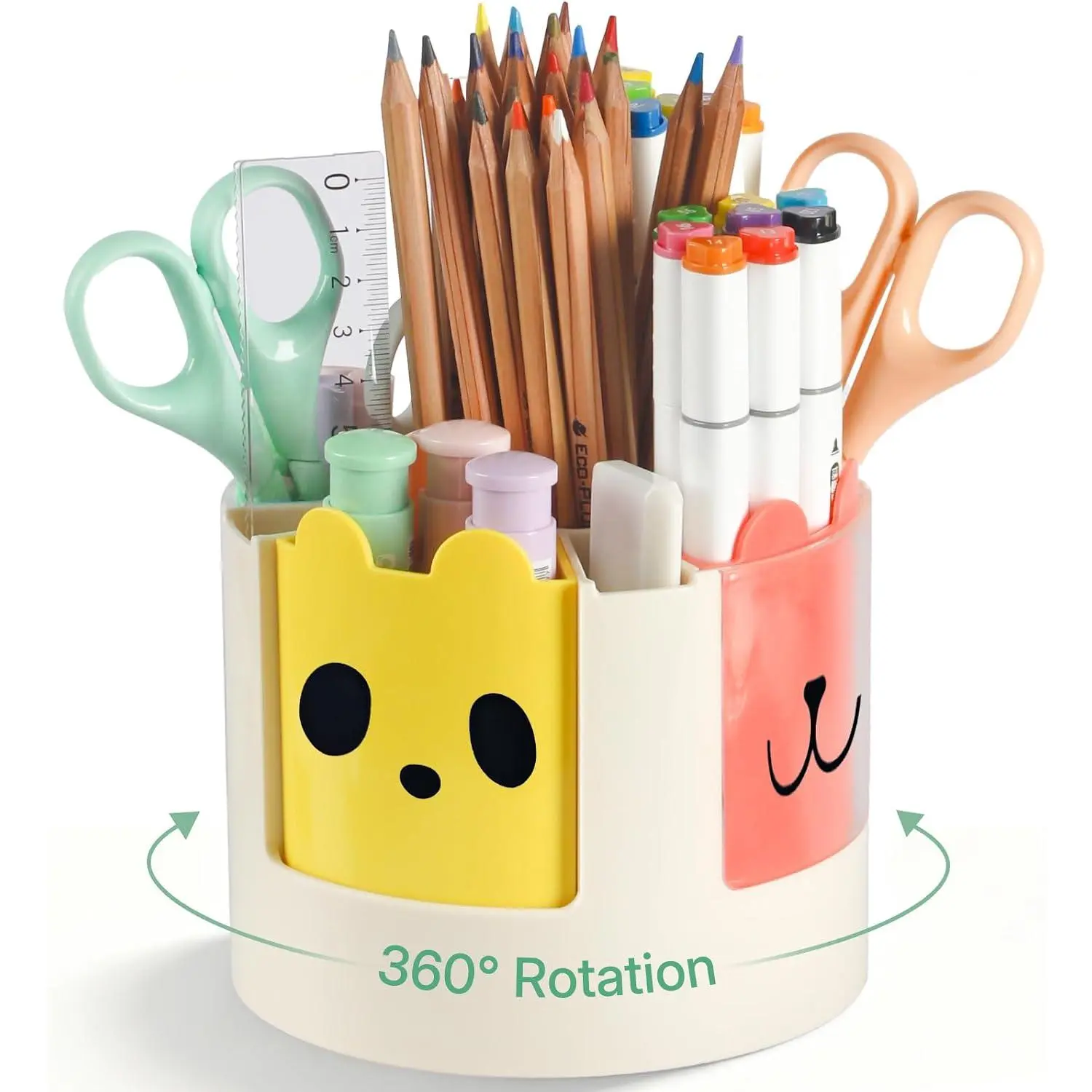 360° Rotating Pen Holder for Desk, 13 Slots Rotating Pencil Holder with Stickers, 360  Spinning Desk Organizer, Cute Desktop Stationery Organizer Marker Organizer Art  Organizers