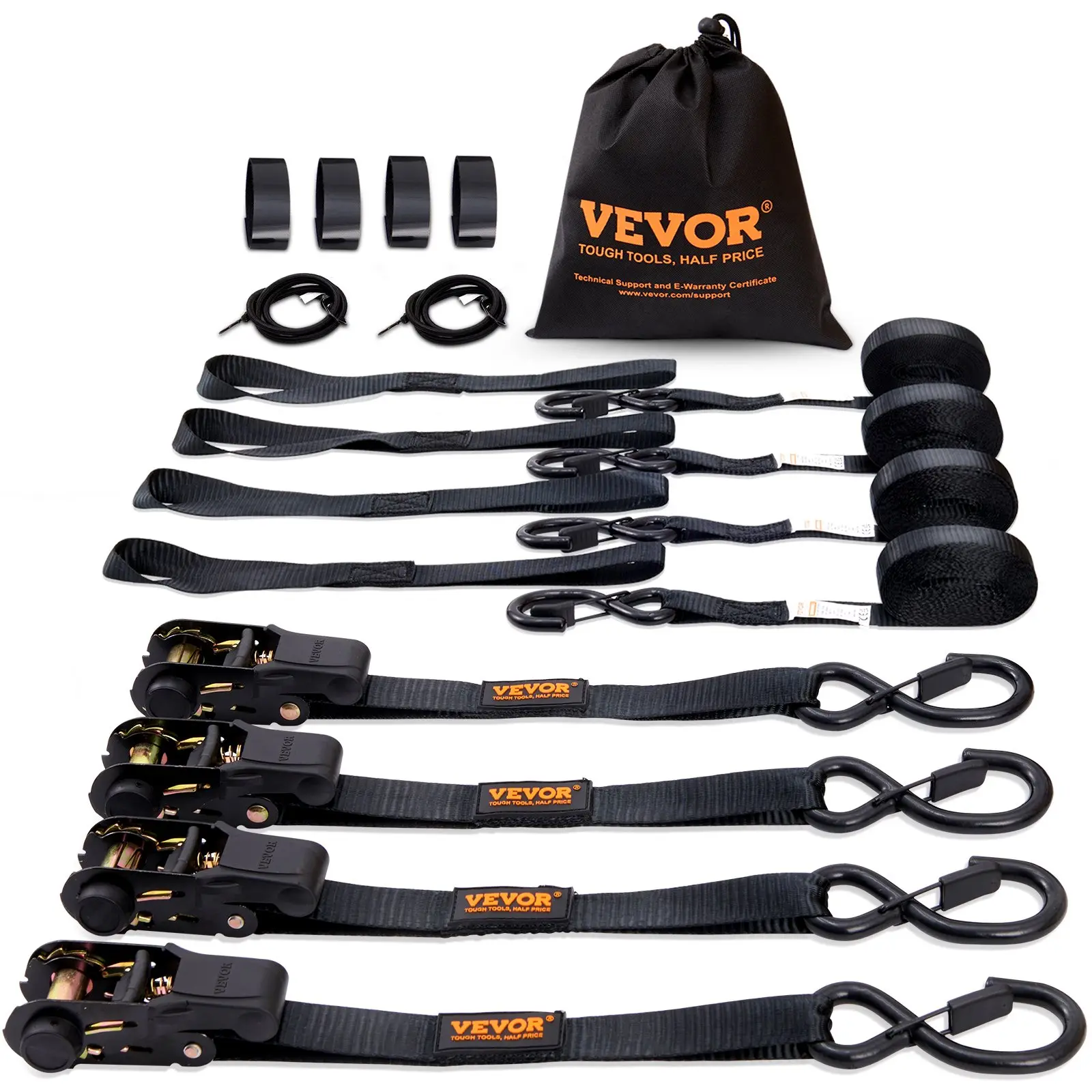 【DealsForYouDays】VEVOR Ratchet Tie Down Straps (4PK), 2200 lb Max Break Strength, Includes 4 Premium 1"x 15' Rachet Tie Downs with Padded Handles, for Moving Securing Cargo, Appliances, Lawn Equipment, Motorcycle
