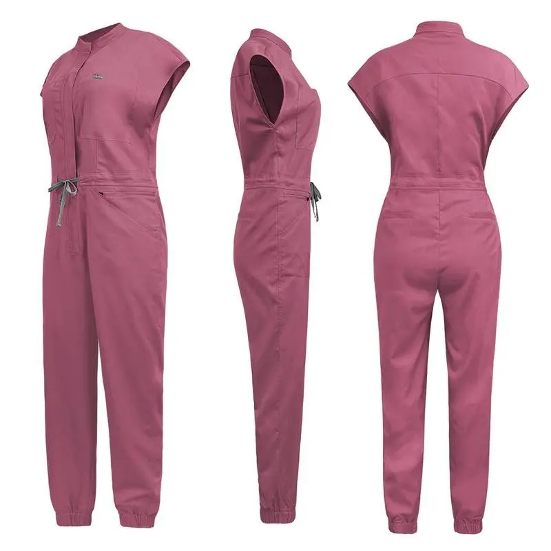 Fashion zipper frosted jumpsuit - premium stand collar nurse workwear, women's workwear