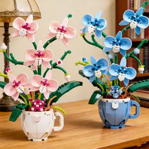 Flower Orchid Coffee Cup Potted Creative Building Blocks 3D Bouquet MOC Bricks Construction Toys DIY Home Desk Plant Decoration