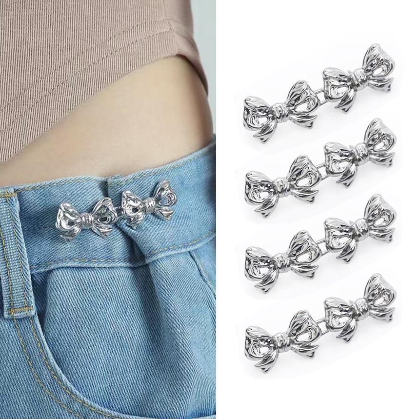 Bow Pattern Snap Pants Buckle, 2/4 Sets Adjustable Jean Button Waist Buckle, Cute Snap Pants Buckle Extender Replacement Jeans Button Attacher Pins, Adjustable Buttons