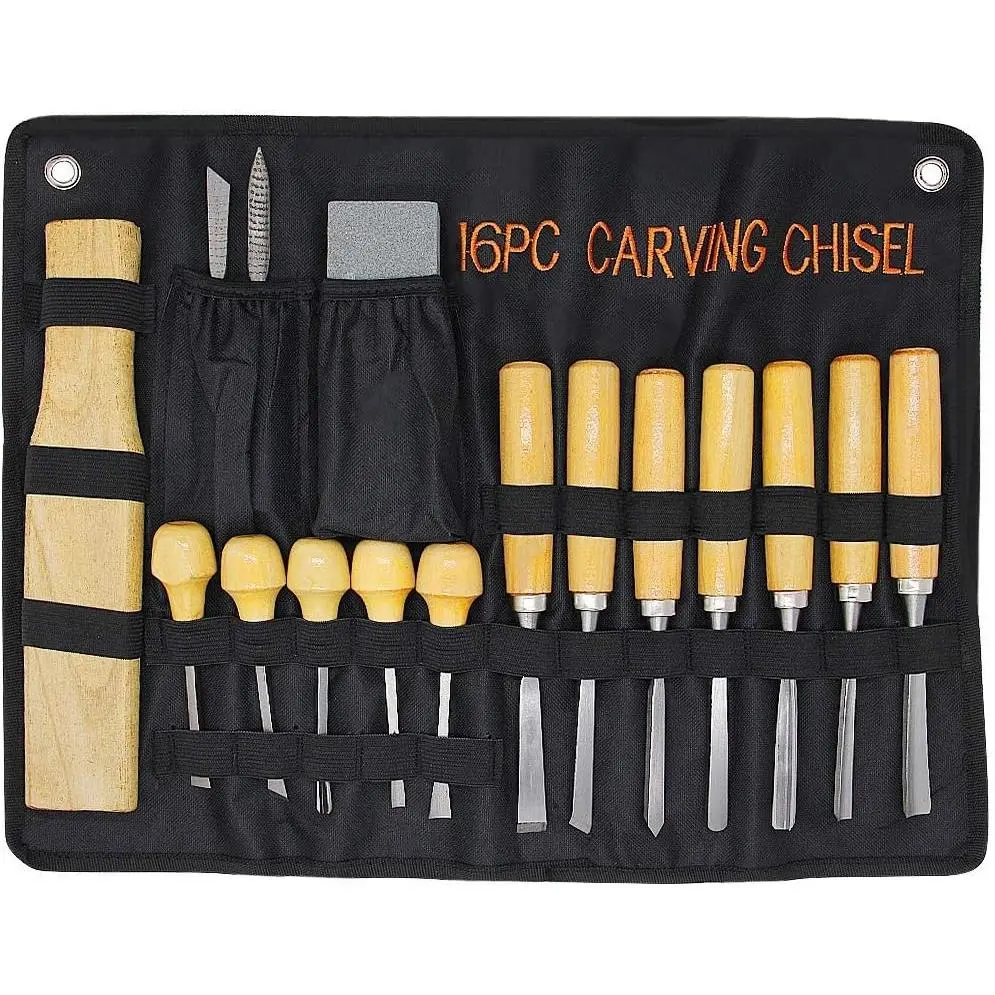 Carving Tools, 16 count Professional Carving  Tool Set for Woodworking   Handle with Chisel Gouge Whetstones