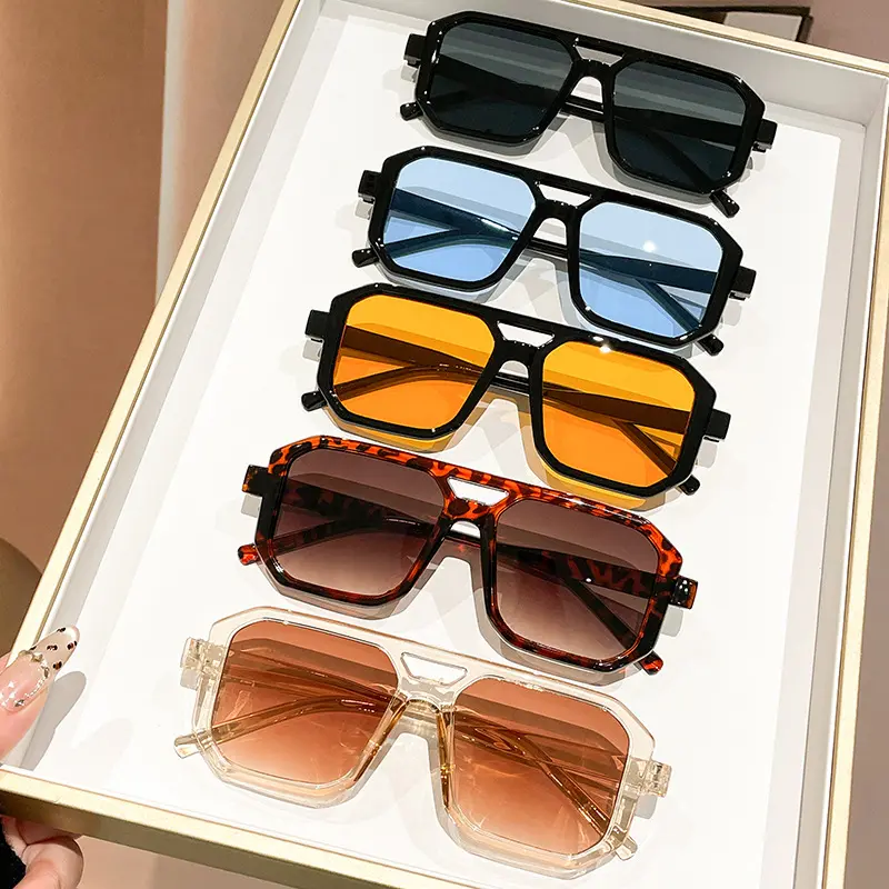 5 Pack Square Irregular Double Beam Glasses for Men Women, Y2K Retro Clear Lens Eyewear, Oversized Fashion Trendy Specs for Party Photo Prop Daily Gift