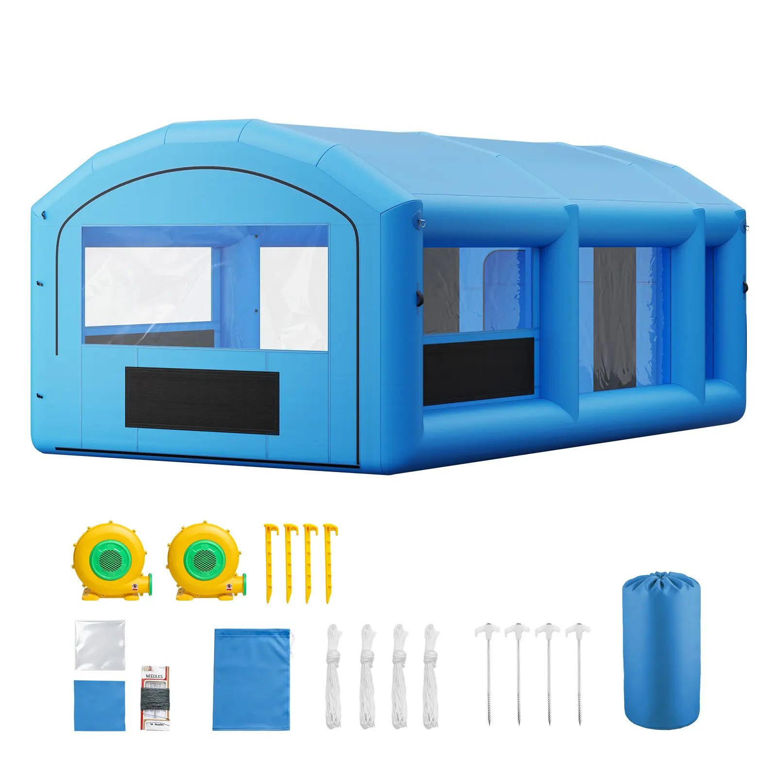 Inflatable Paint Booth, 23 x 13 x 9 ft, Portable Spray Booth with 480W+750W Blowers, Large Filter Cotton, Changing Area, Arched Roof Painting Tent for ATV, Motorcycle, Medium Furniture, Blue