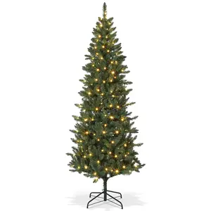 6/7.5ft Pencil Christmas Tree Prelit with 120 Lights - Slim Artificial Holiday Tree for Indoor Outdoor, Home, Office, Party Decor
