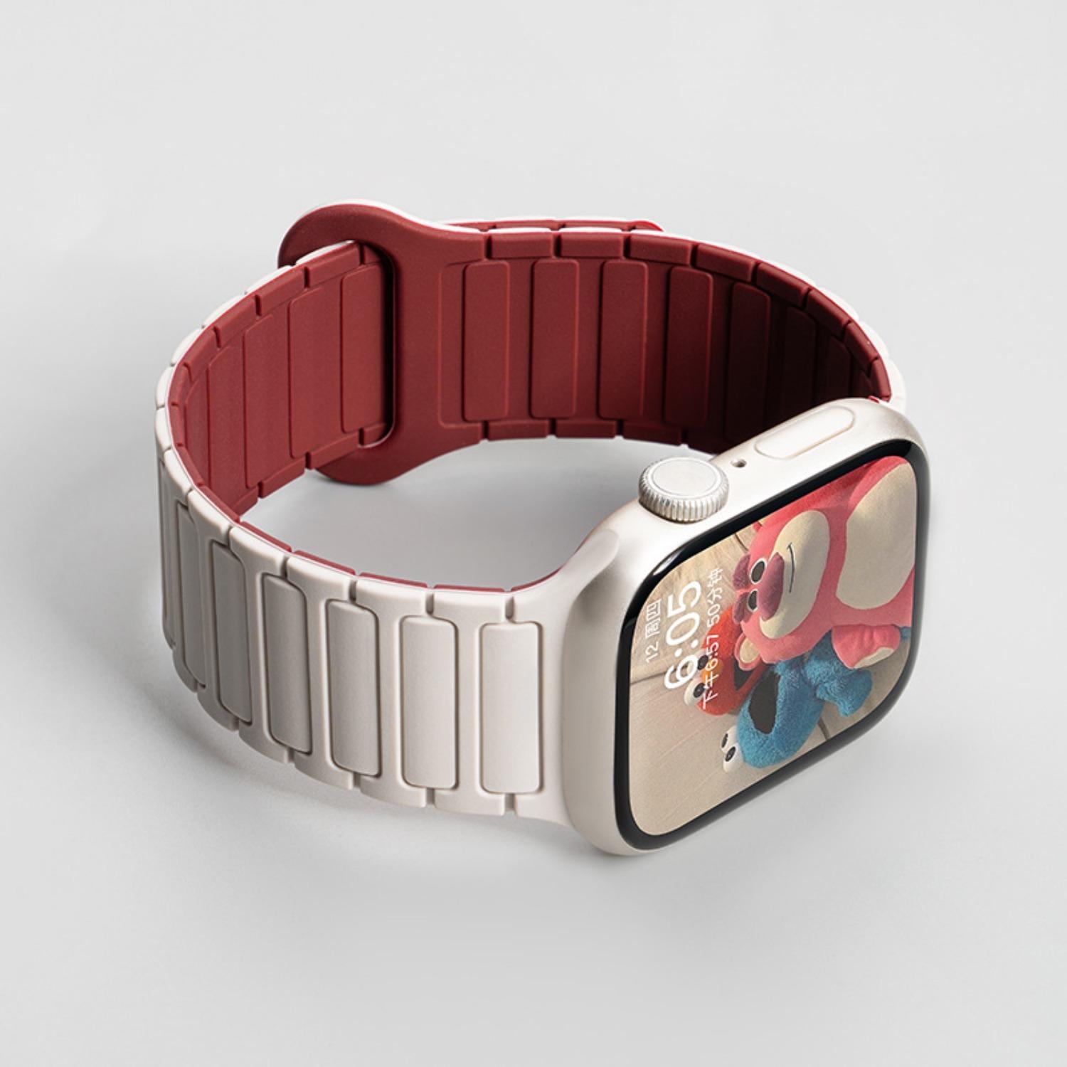 Compatible Apple Watch Band — Silicone Magnetic 3-Link Dual-Color Sports Strap for Apple Watch Series 1–10