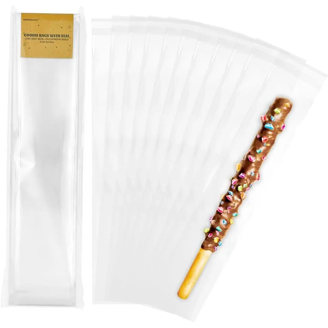 200Pcs 2x10 Inches Self Seal Cellophane Bags Pretzel Rod Bags