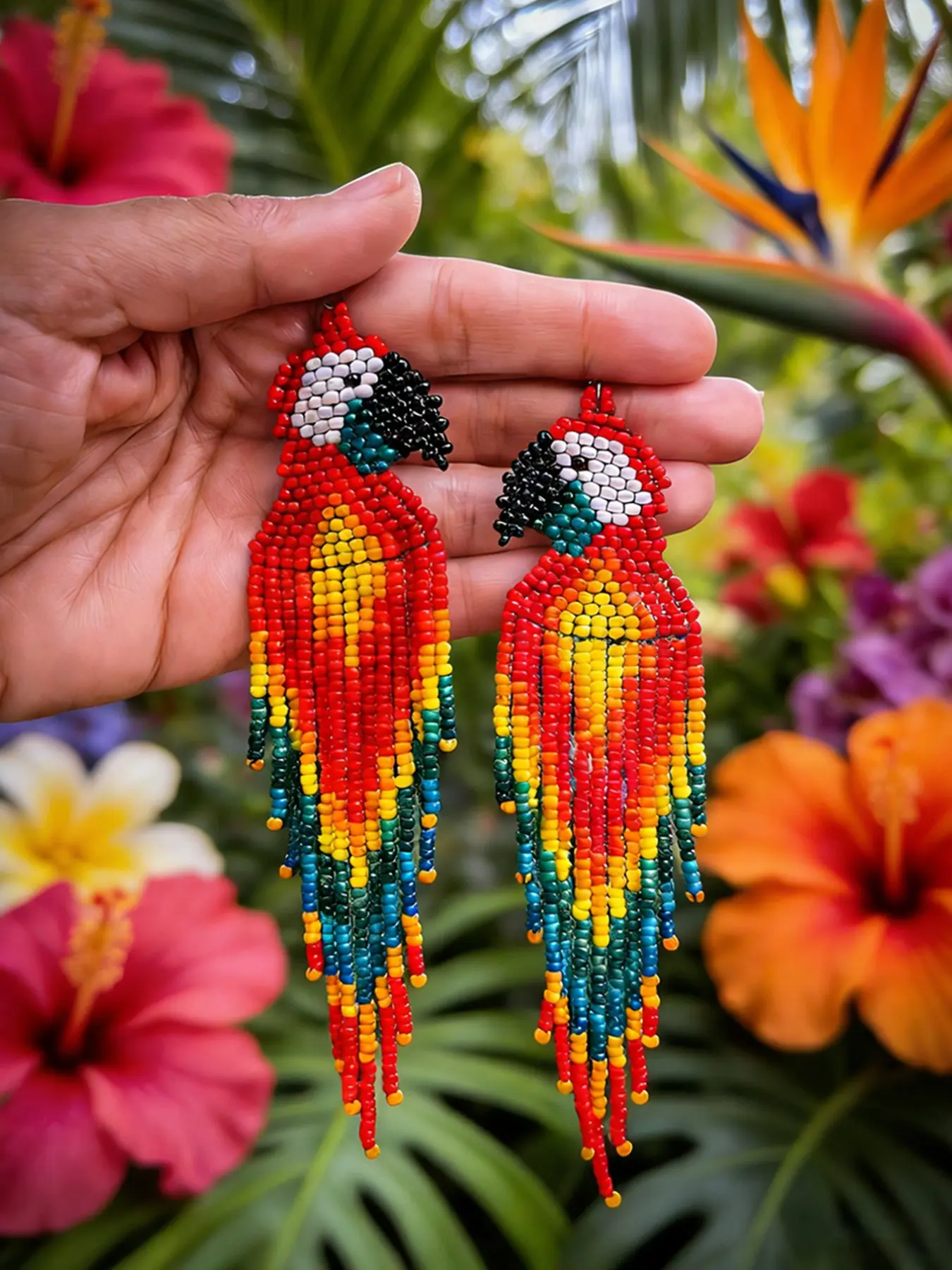 Bohemian Style Handmade Parrot Bead Drop Earrings, Beaded Earrings, Unique Jewelry for Women, Perfect for Daily & Special Occasions