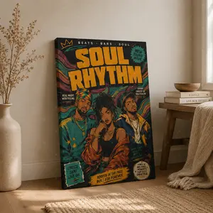 Soul Rhythm Music Poster Canvas Wall Art, Urban Hip-Hop R&B Illustration, Colorful Retro Vinyl Album Artwork, Modern Bedroom Living Room Decor, Unframed Canvas Poster or Framed Canvas Wrap