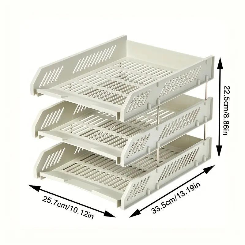 3-Tier Expandable Desktop File Organizer, Space-Saving Stackable PP Plastic Shelves, Durable and Detachable Design for Office Storage