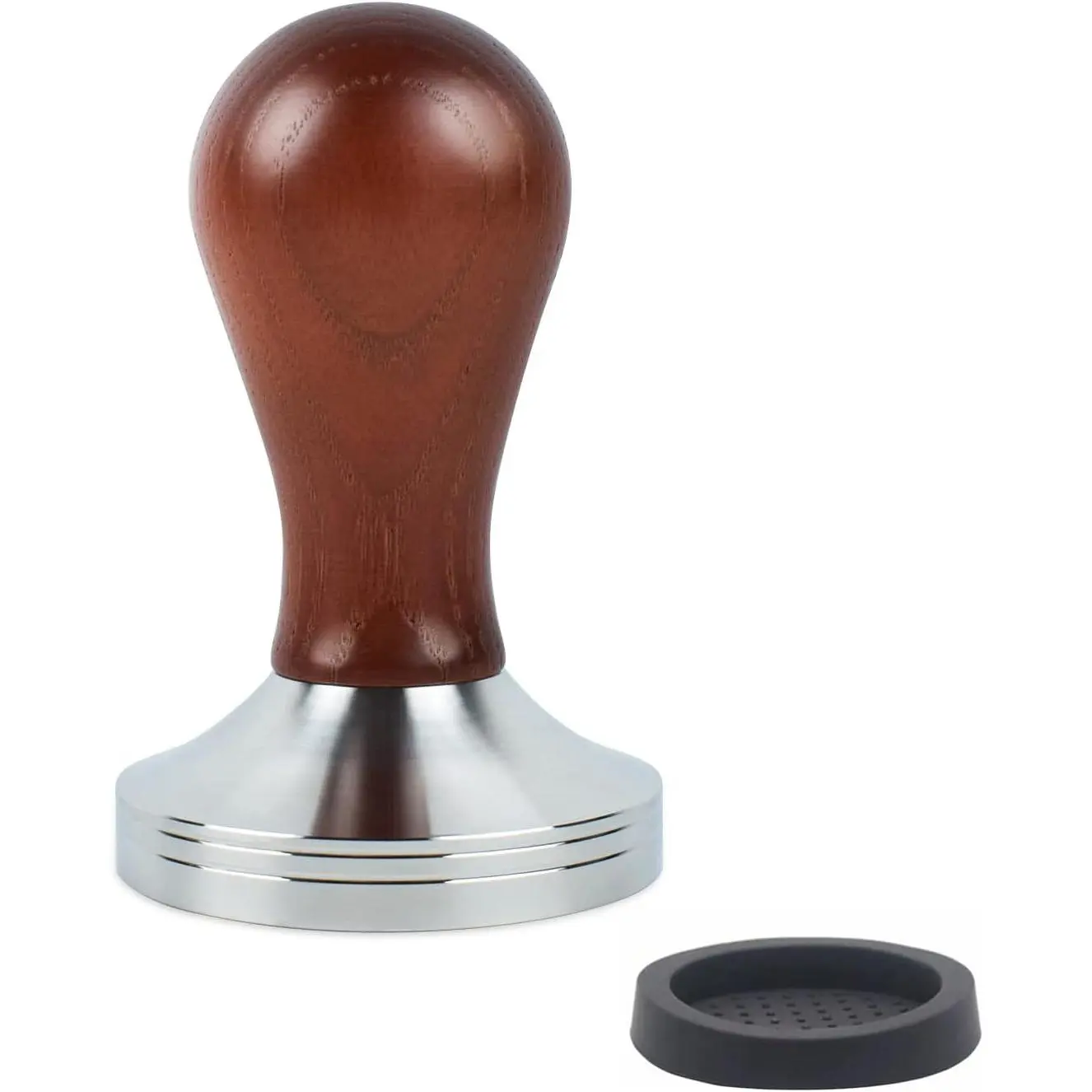 Espresso Press Hand Tamper Coffee Distributor & Tamper 49mm Walnut Wooden Handle And 304 Stainless Steel Flat Base With Mat Espresso Machines Accessory (49mm)