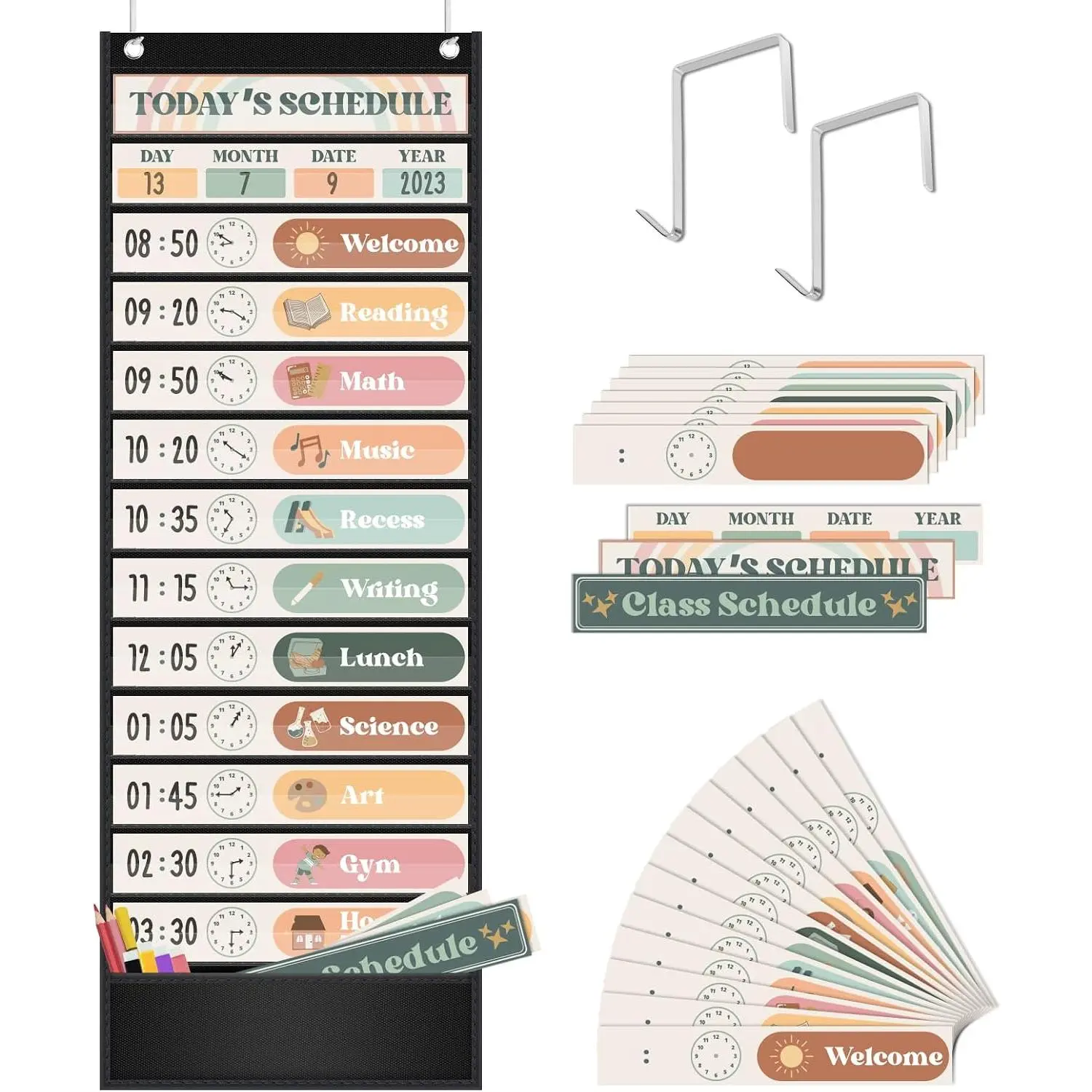 Boho Theme Daily Schedule Pocket Chart Set Decorate Your Classroom or  for pre- to Grade 6, Black