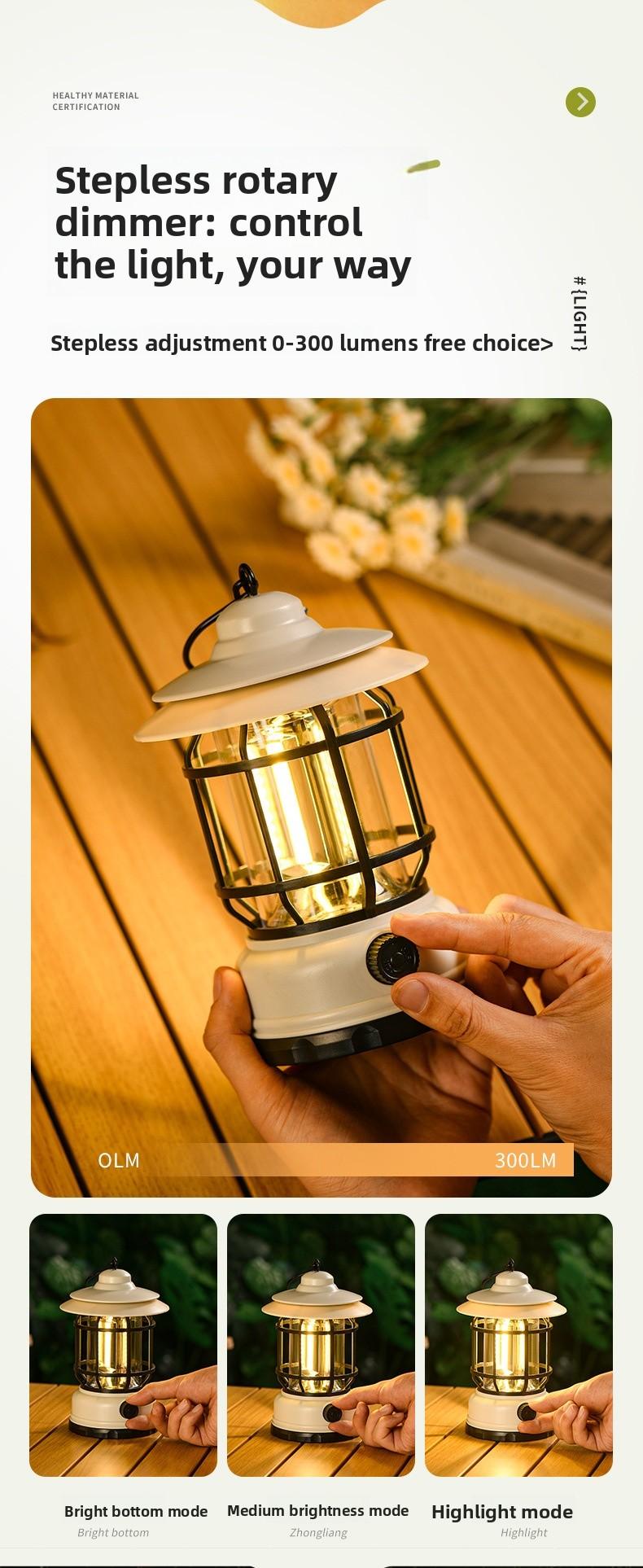 Outdoor Camping Lantern USB Rechargeable LED Light Long Lasting Battery Retro Tent Lamp for Night Market Party Atmosphere Lighting Portable Hiking Lanterns
