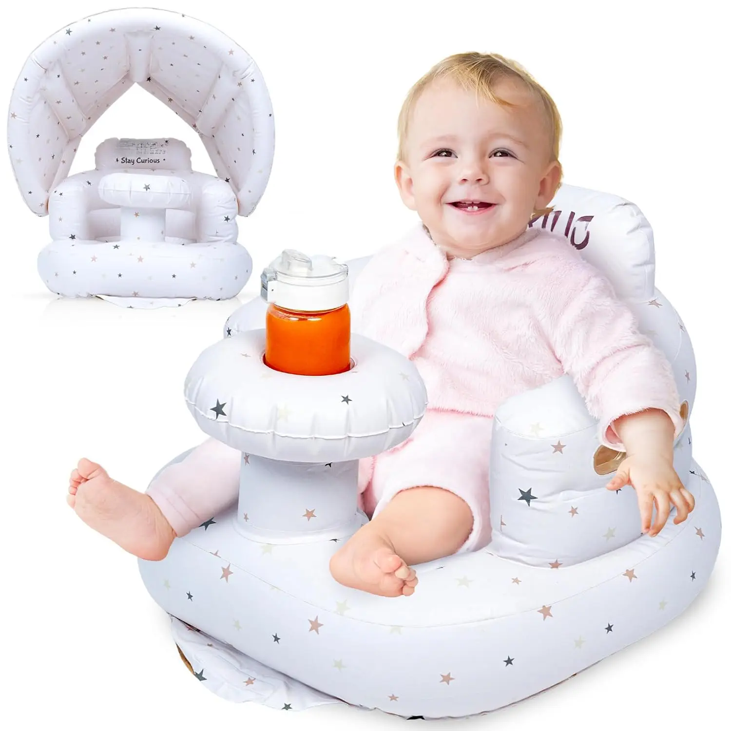 Inflatable Baby Seat  Babies 3+ Months with Removable Canopy – Baby Floor Seats  Sitting Up, Baby Seats  Infants, Blow Up Baby Chair