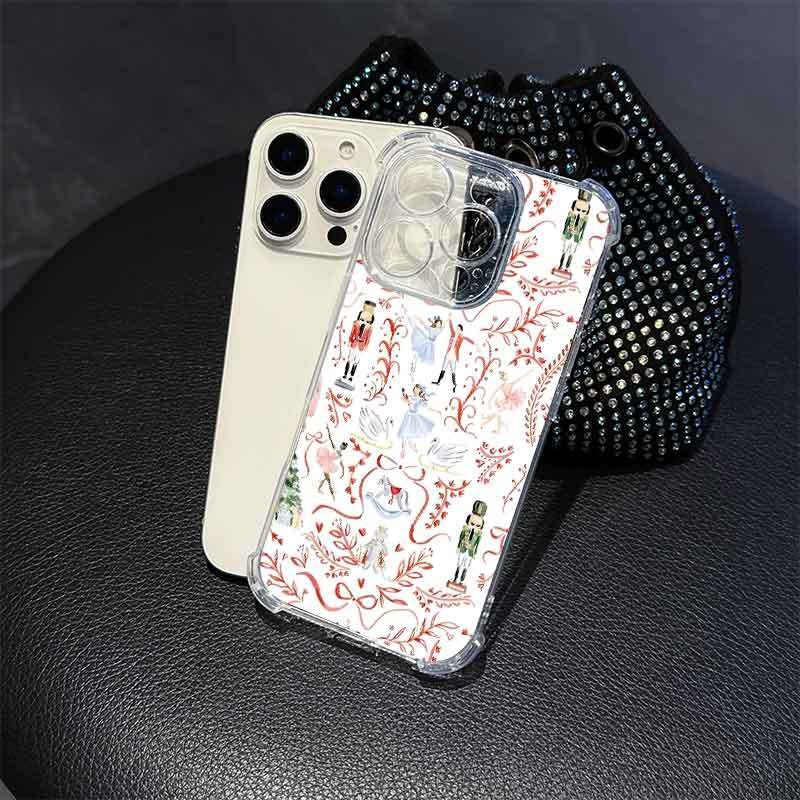 Nutcracker ballet pattern, four-corner drop-proof and non-slip TPU full-coverage phone case for the camera lens, compatible with iPhone 17, 16, 15, 14, 13, 12, 11, XS, X series and other models. Makes a great gift for friends or family.