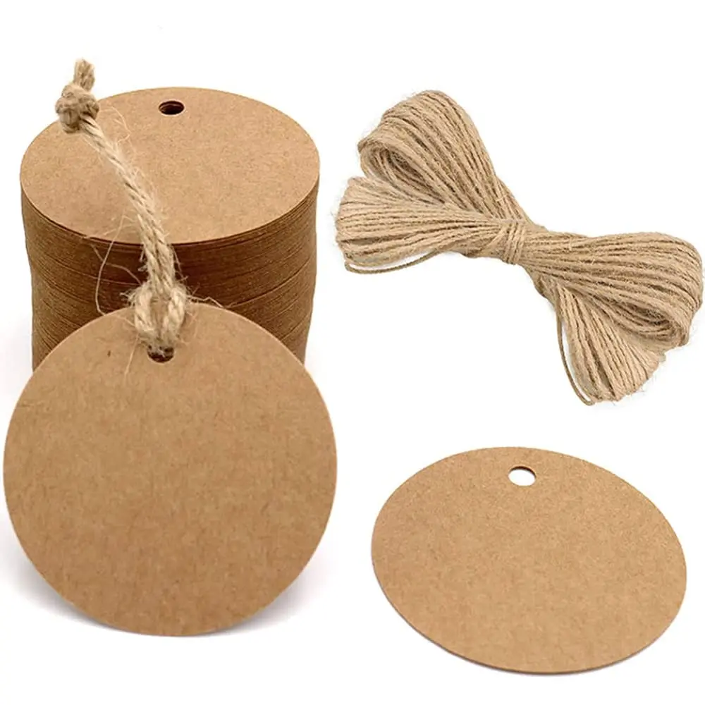 Gift Tags with String Attached, Round Brown Gift Tags 2.2x2.2 inch Circle Kraft for Clothing, Cupcake Party Favors DIY Crafts