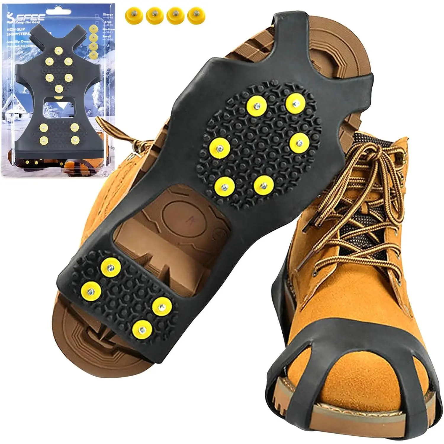 Outdoor activitiesIce Cleats for Boots Shoes, Snow Grips Cleats for Ice and Snow Anti-Slip Rubber Traction Cleats for Walking on Snow and Ice 10 Steel Studs Crampons for Hiking, Walking, Climbing, Jogging