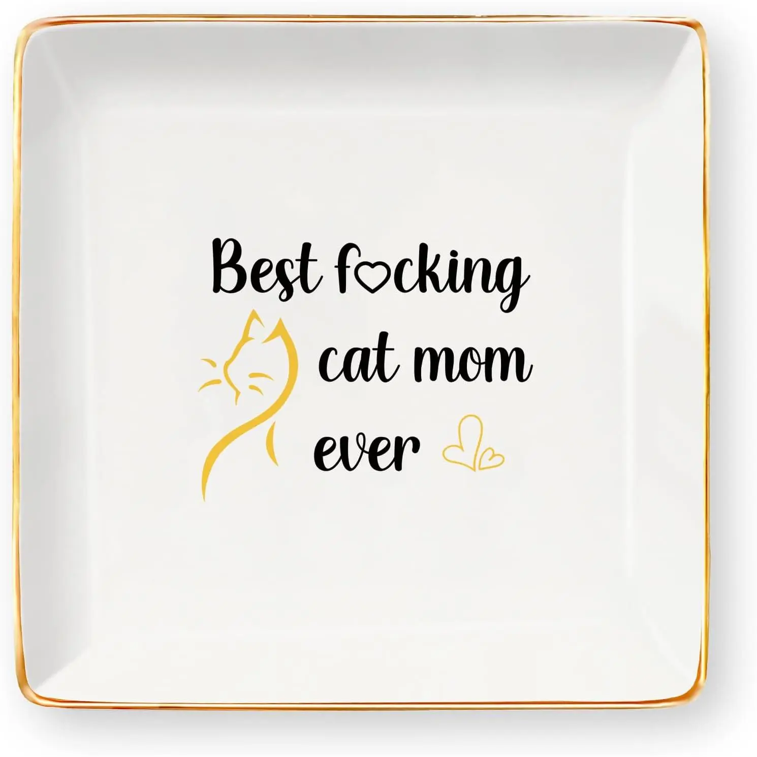Aelciyue Stylish Square Ceramic Trinket Dish Tray - Lady's Ring Dish Holder, Home Organizer Gift for Mom, Cat Owners, Walkers (Valentine's Day, Birthday)