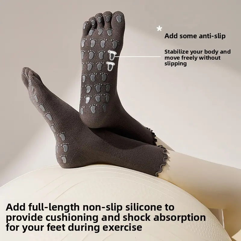 Non-slip 5-Finger Yoga Socks, Medium-Long Lace Ballet-Style Socks for Pilates & Sports Fitness