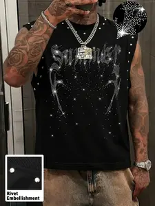 Men's Summer Y2K Streetwear Vest, Rhinestone Thorn Print, Comfortable Skin-Friendly Fabric, Ideal for Parties, Nightclubs, Fitness, Casual Wear