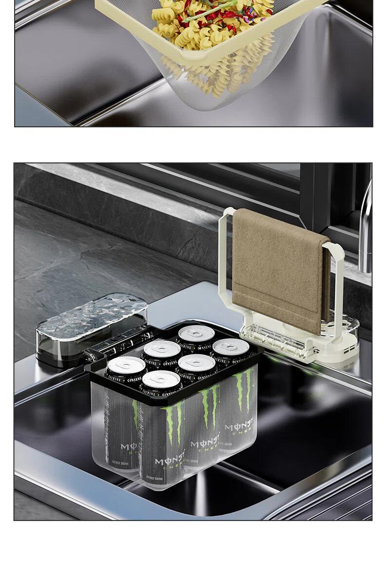 Kitchen Sink Filter Rack - Sink Strainer Foldable Food Catcher with 50pcs Mesh Bags, Foldable Stand Disposable Waste Garbage Net Shelf Anti-Clogging Filter Net Basket Holder Hands-Free Flat Floor Mop Bucket Set Suction Cup Sponge Holder for Kitchen Sink