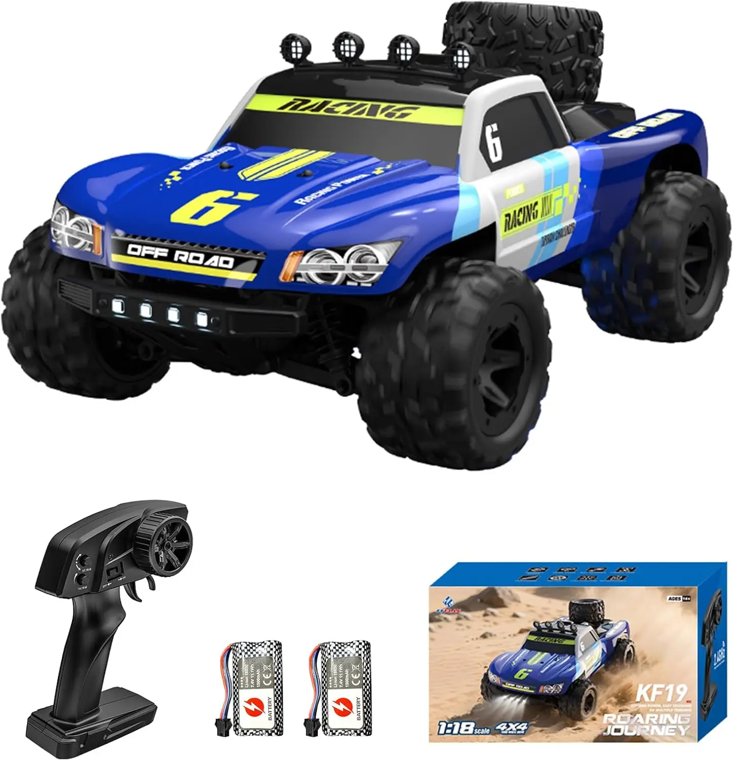 1/18 Fast RC Car for Adults, 4WD Electric Off-Road RC Moster Truck, 30KM/H High Speed RC Car W/ 2 Batteries for Hobby RTR Gifts remote control toy