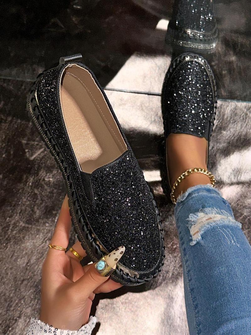 Women's Fashionable Glitter Rhinestone Decorated Slip on Loafers, Casual Comfortable Low Top Shoes for Daily Wear, Lightweight Breathable Shoes for Women & Girls