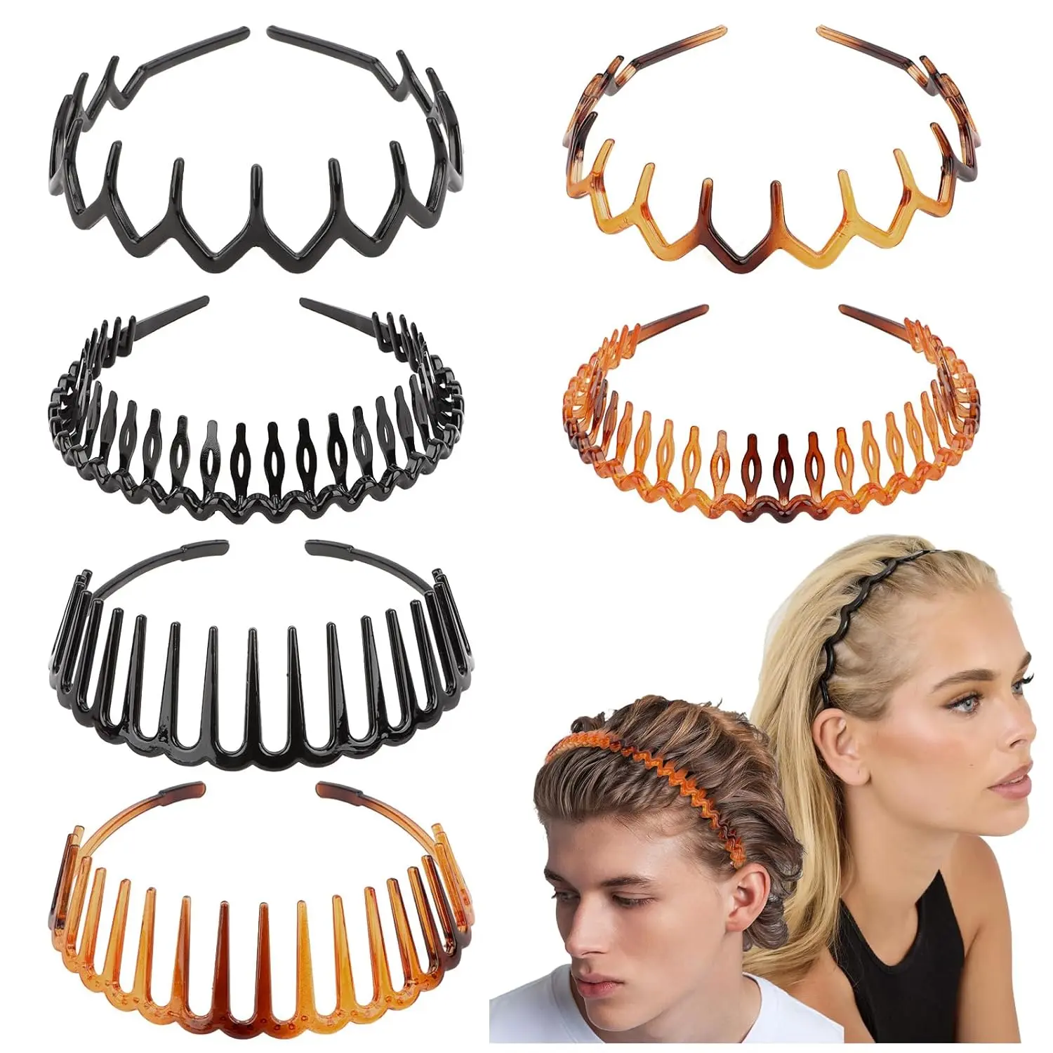 6 Pack Zig Zag   Black Hair Comb Headbands for Women Plastic Hair Bands Hair Hoop Hair Accessories for Women Girls