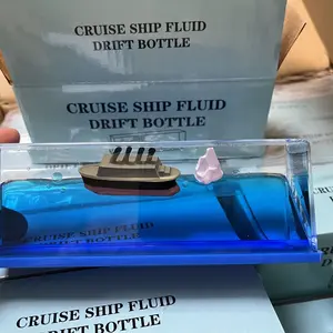 Cruise Ship Liquid Motion Drift Bottle Decor, Golden Ship Moving Sand Art, Desk Ornament for Home & Office, Aesthetic Decoration
