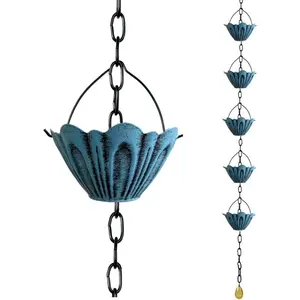 Rain Chain Gutter Downspout Catcher Outside Water Diverter Decorative Garden Rain Cups Chime Home Decor (Blue)