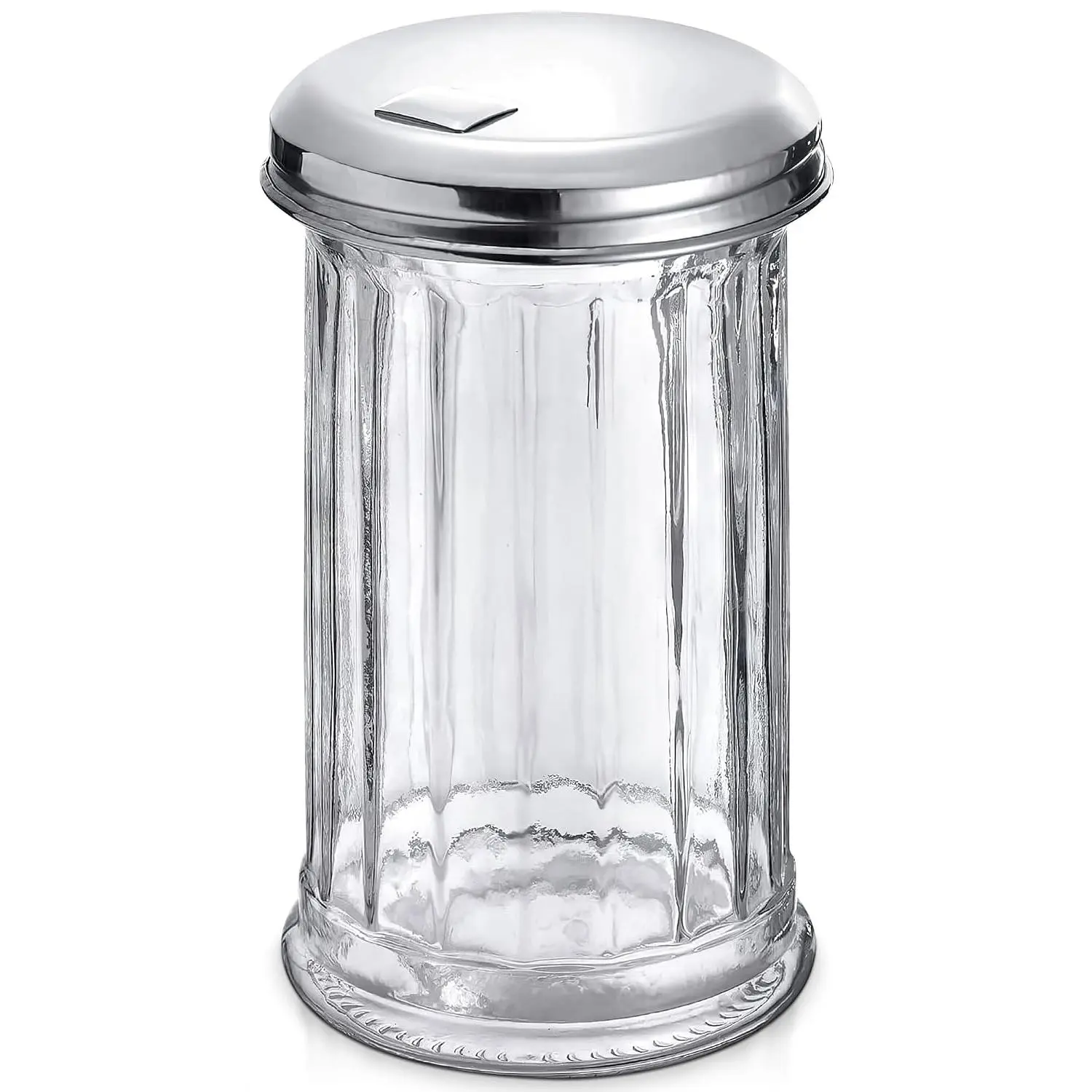 12 Oz Glass Sugar Container for Coffee Bar, Stainless Steel Lid | Clear Sugar Dispenser with Pour Spout; Durable Retro Salt & Seasoning Shaker Jar; for  Kitchen, Restaurant, Cafe & Diner