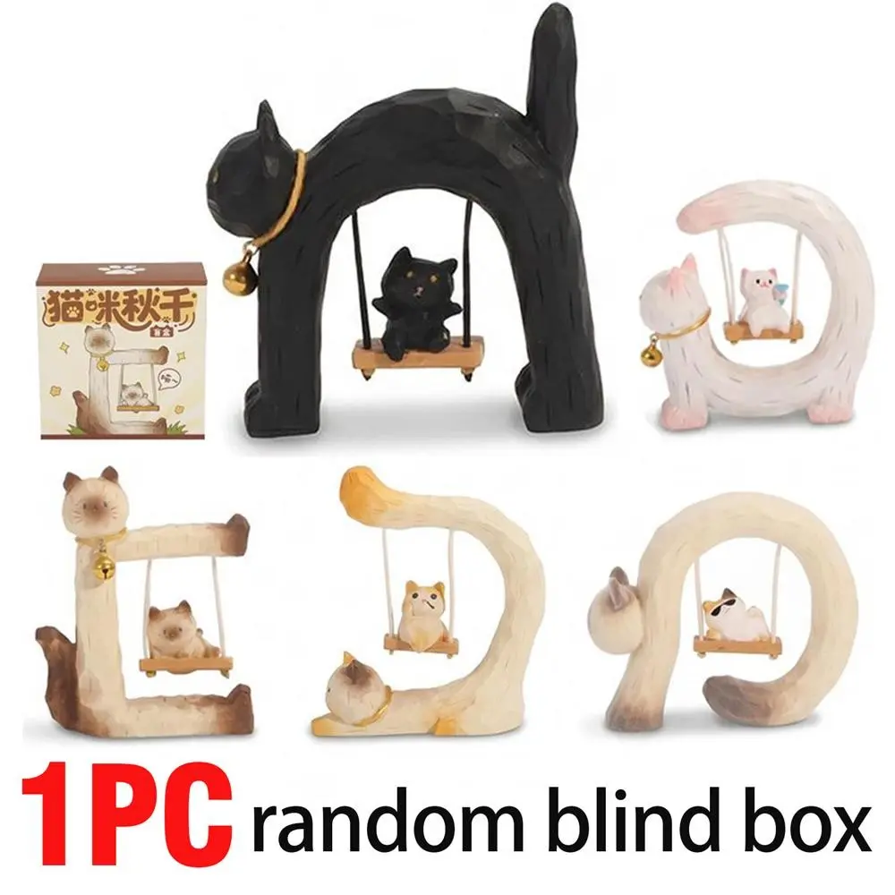 Cat Swing Blind Box Collectible Figure, Kawaii Mini Cat Desk Decor, Cute Cat Figurine for Home & Office, Halloween, Thanksgiving, Christmas, Birthday, Back to School Gift, Stocking Stuffer, Secret Santa Gift for Women, Girls & Collectors