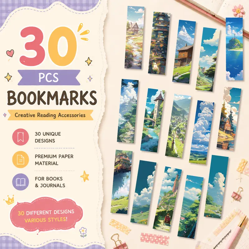 30PCS Comic Aesthetic Bookmarks for Reading, Creative Page Markers for Books, Students, Office Supplies and Gift Decoration