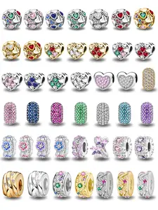Delicate Heart and Flower Themed European Style Spacer Charms with Multi-Color Stones for Women’s DIY Jewelry and Stacking