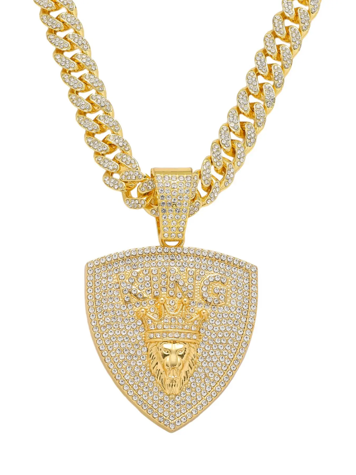 Men's Vintage Lion Crown Necklace, Full Rhinestone Cuban Chain, Unique Personality Guardian Pendant, Retro Style Jewelry for Men, Cuban Necklaces