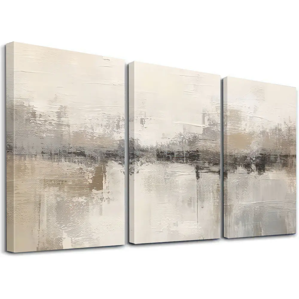 3-Piece Waterproof Wooden Frame Canvas Wall Art - Artistic Abstract Neutral Triptych Modern Artwork Print, Bright Decor, Suitable for Living Room, Office, Ready to Hang, Ideal Home Decor Gift, Holiday Decoration