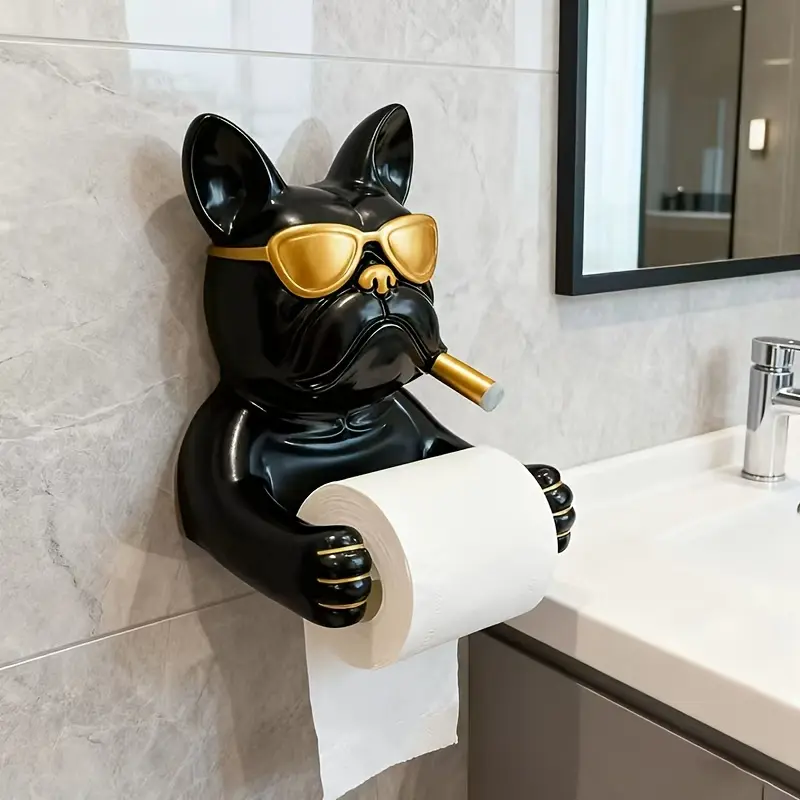 1pc Compact French Bulldog-Shaped Resin Wall-Mounted Decorative Holder - No Metal Tube Required, 1-Piece Bathroom Toilet Paper Storage Container for Bathroom Decoration, Bathroom Decor, One-Piece