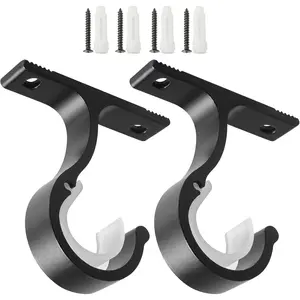 Ceiling Mount & Wall Installation Curtain Rod Brackets Holders for 1 Inch Rod, Black Set of 2