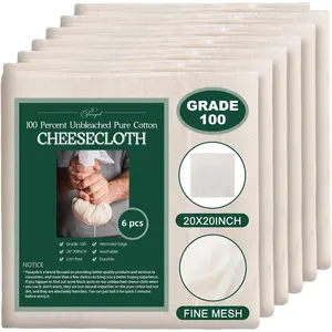 6Pcs 20x20Inch Cheese Cloth, 100Percent Organic Unbleached Pure Cotton Muslin Cloth, Reusable Cheesecloth, Premium Cheesecloth for Straining, Cooking, Bread, Butter