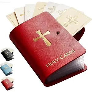1pcs Catholic Prayer Card Holder Organizer For Women Men Christian Aesthetic Faux Leather Holy Cards Album Pocket Memorial Keepsake Book 54 Slots Snap Closure Church Supplies Faith Journey Gifts