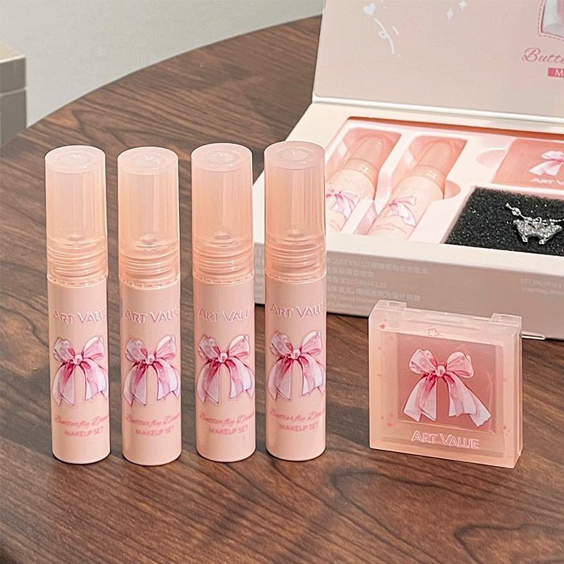 Lip Makeup Set, 6 Counts/set Long Lasting Matte Lipstick & Lip Gloss & Necklace, Birthday Gift for Women & Girls, Cosmetic