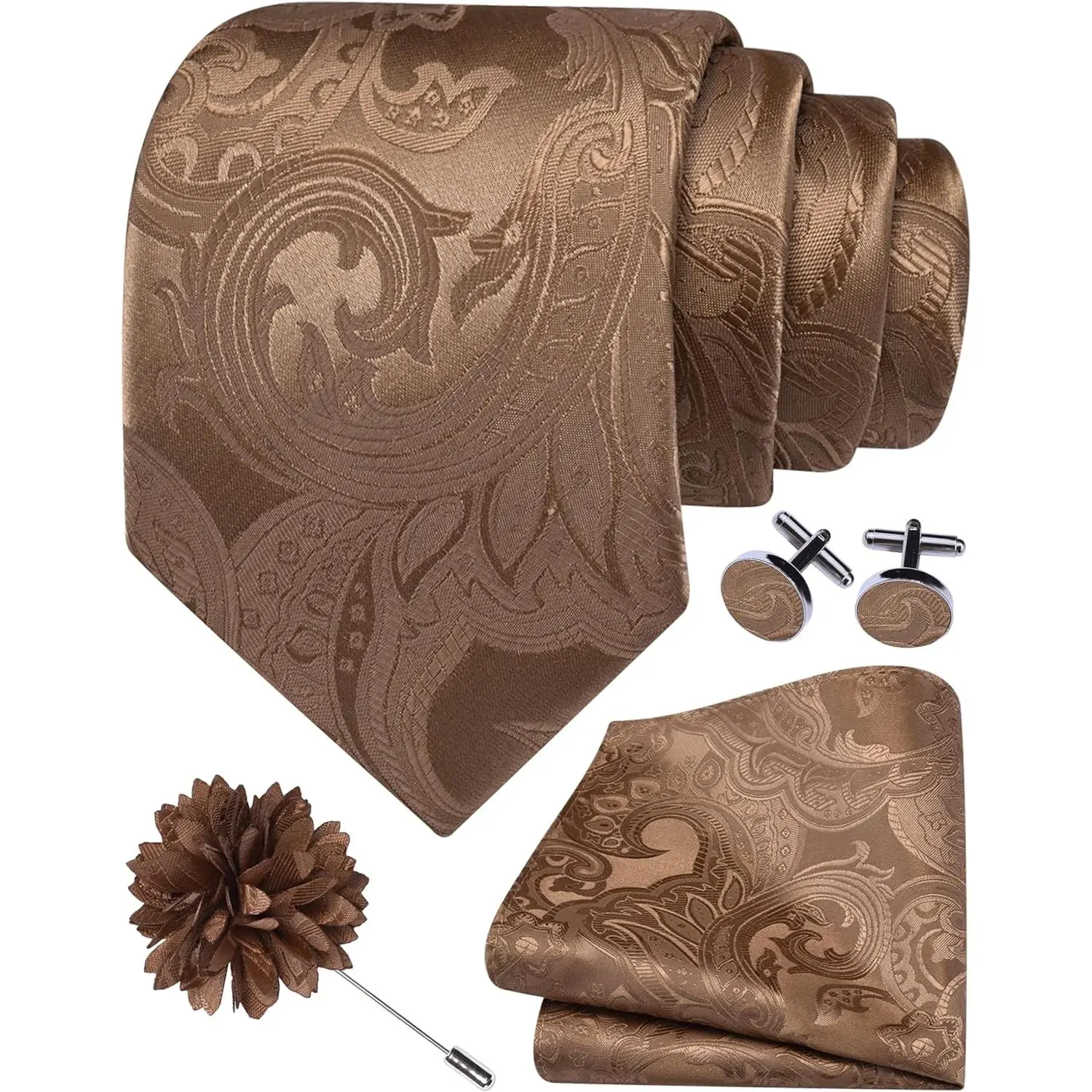 Paisley Tie Set for Men 3.15" Necktie Lapel Pin Hankerchief Cufflinks Set for Men