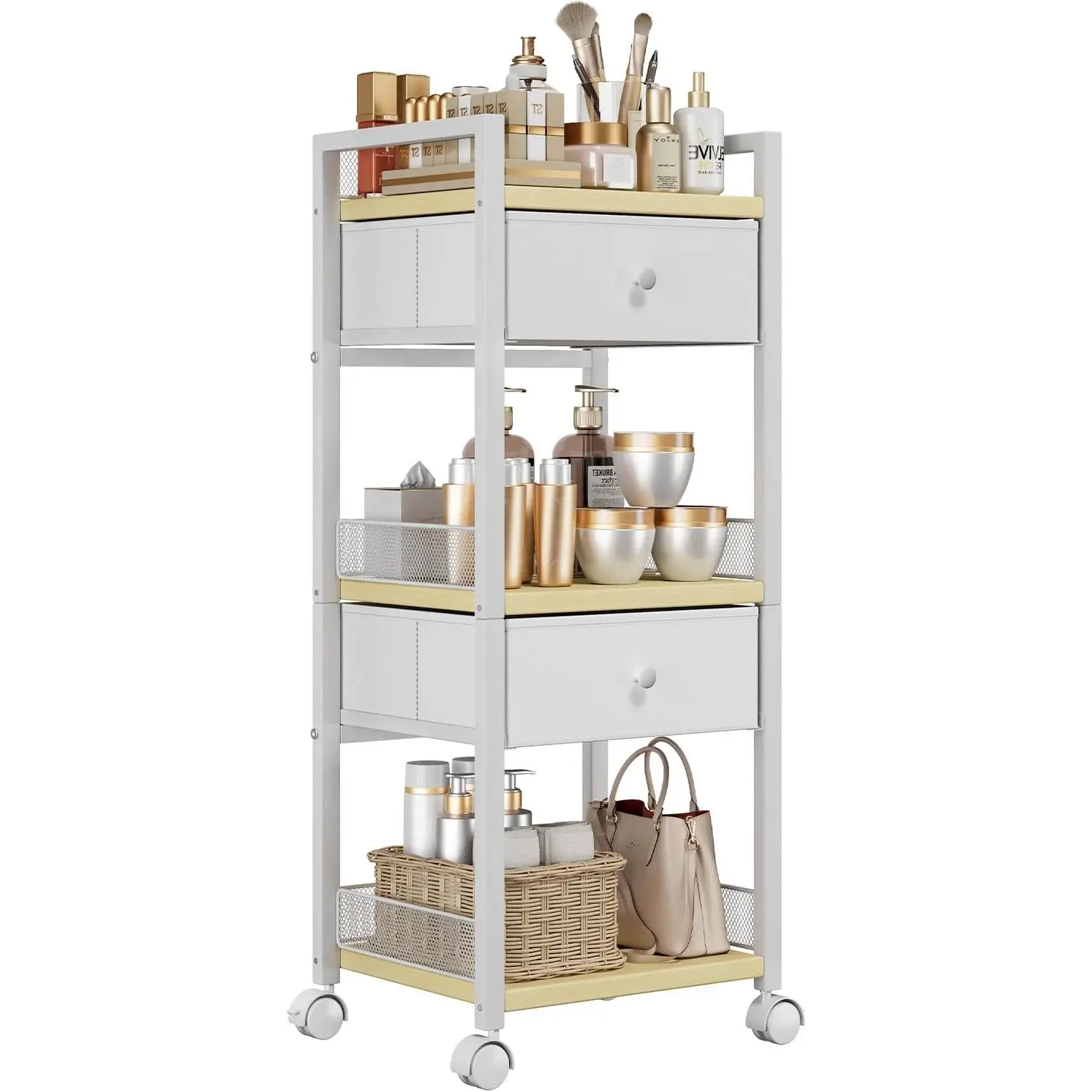 Rolling Makeup Organizer Cart, Floor Skincare Organizers Storage with Drawers,  Makeup Cart with Wheels,  Display Cases Holder for  Care Perfume  Polish Brush Hair Tool