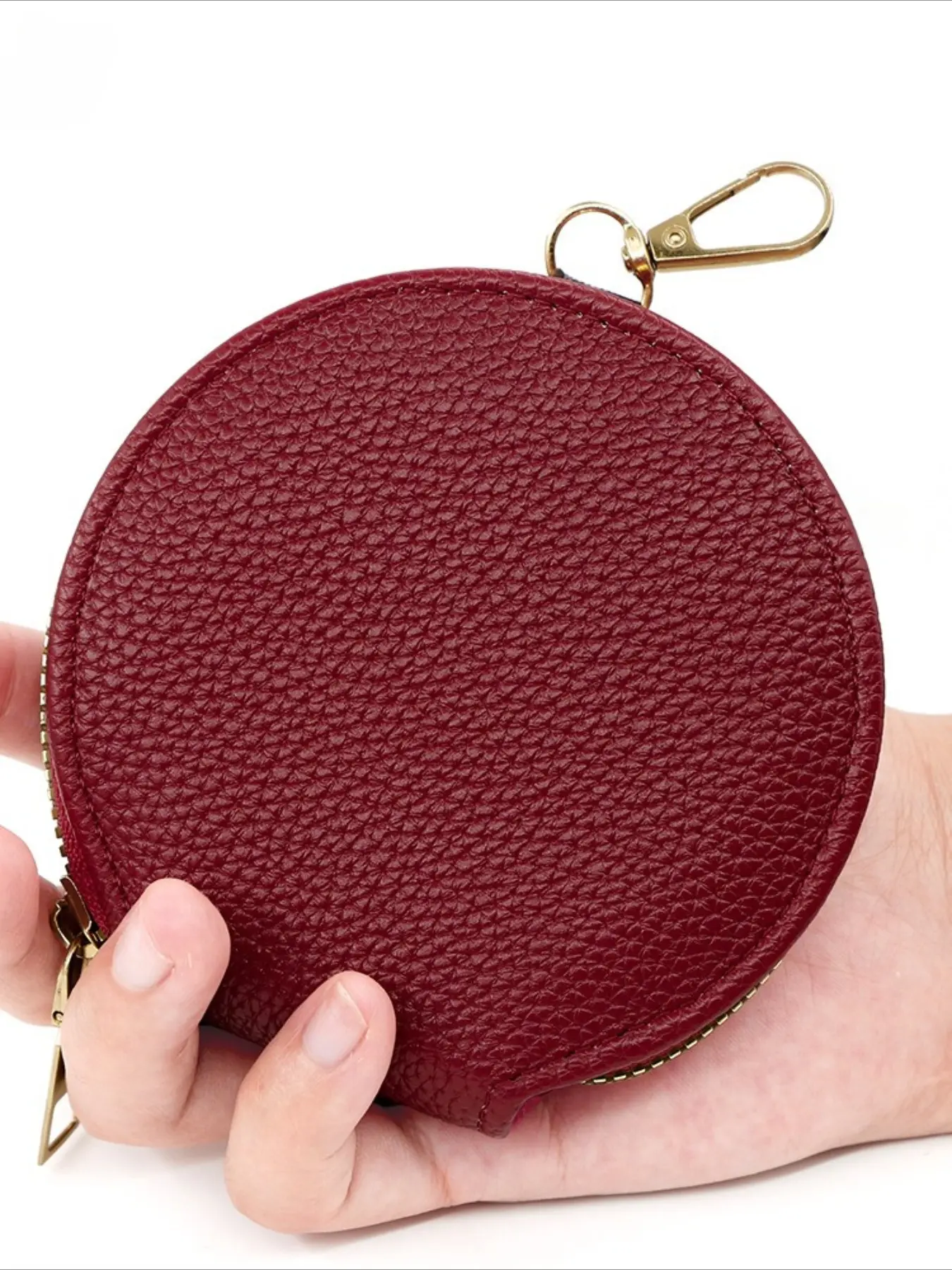 Simple round zipper PU leather coin purse, earphone case, outdoor storage bag, hand-held keychain mini storage bag