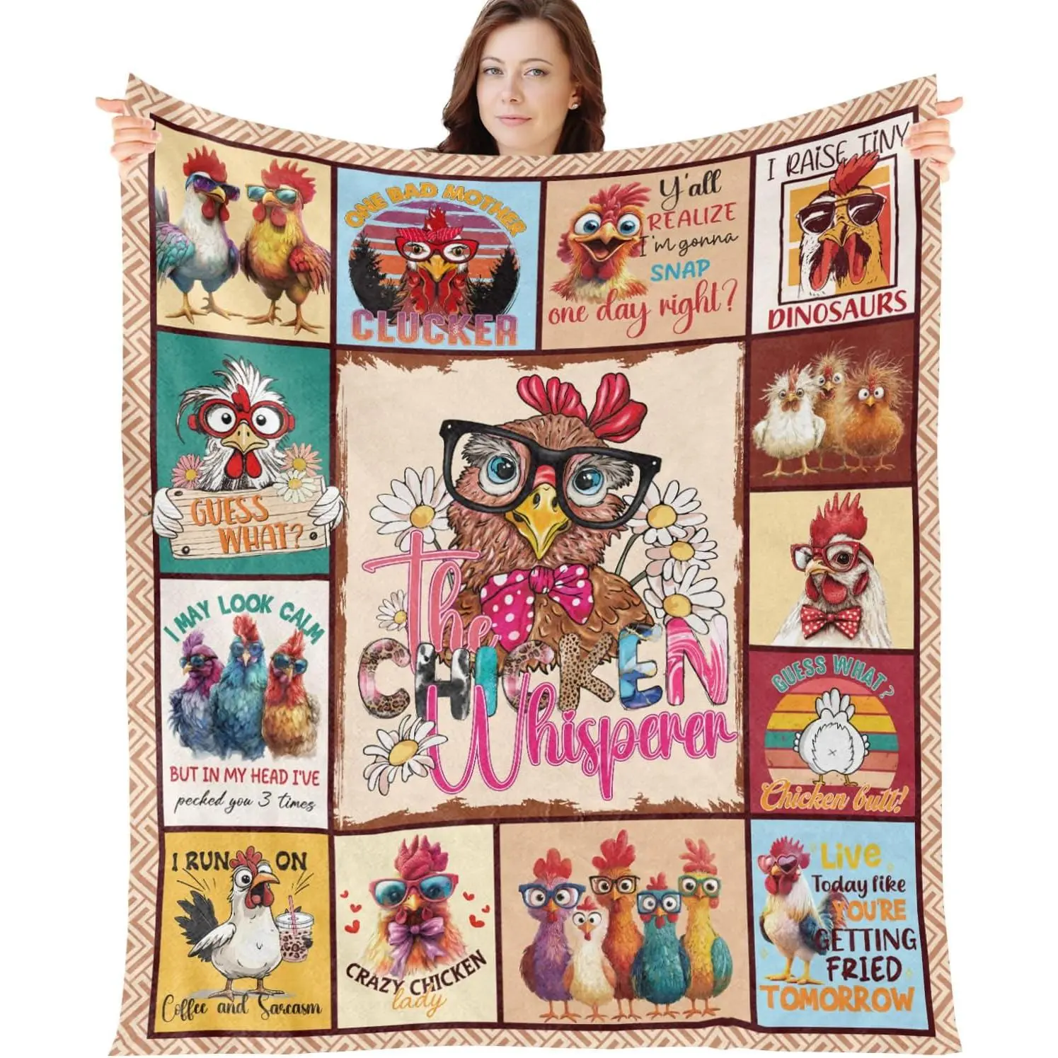 Chicken Print Blanket, Fun Chicken Gifts for Women, Men and Adults, Gifts for Chicken Lovers, Soft Lightweight Flannel Rooster Blanket for Home, Sofa