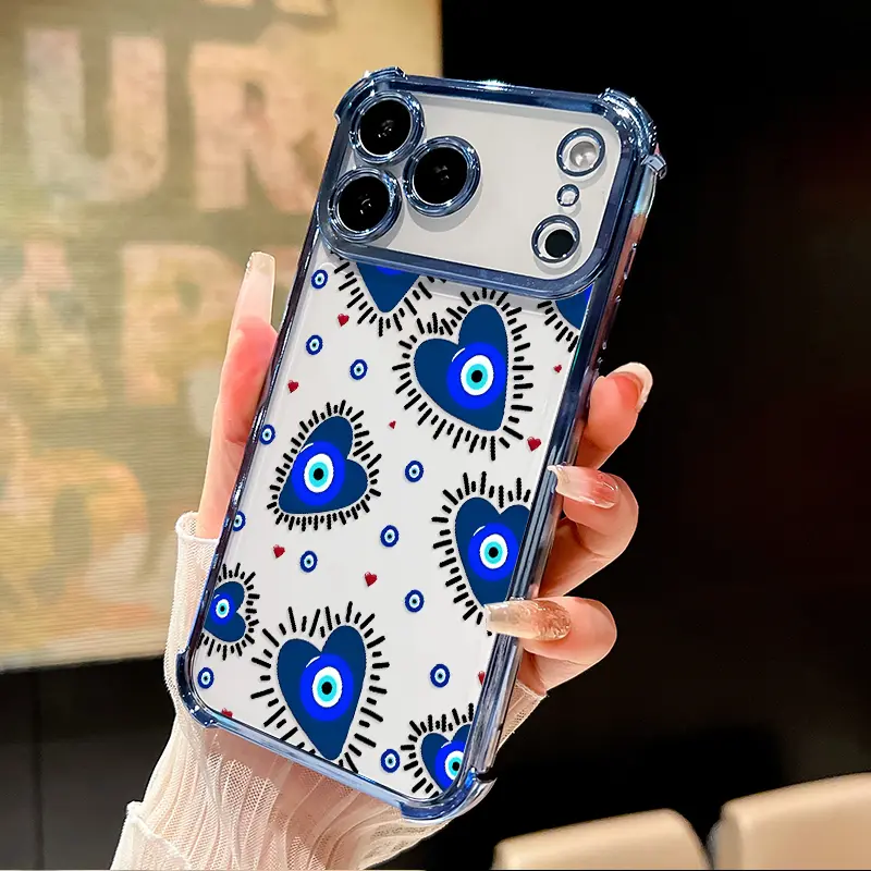 Phone Case Compatible with iPhone 17 Pro Max, 16, 15 Plus, 14, 13, 12, 11, SE - Evil Eye & Heart Patterns, Lightweight, 4-Corner Air Cushion, Crash-Proof Shockproof Protective Cellphone Casing