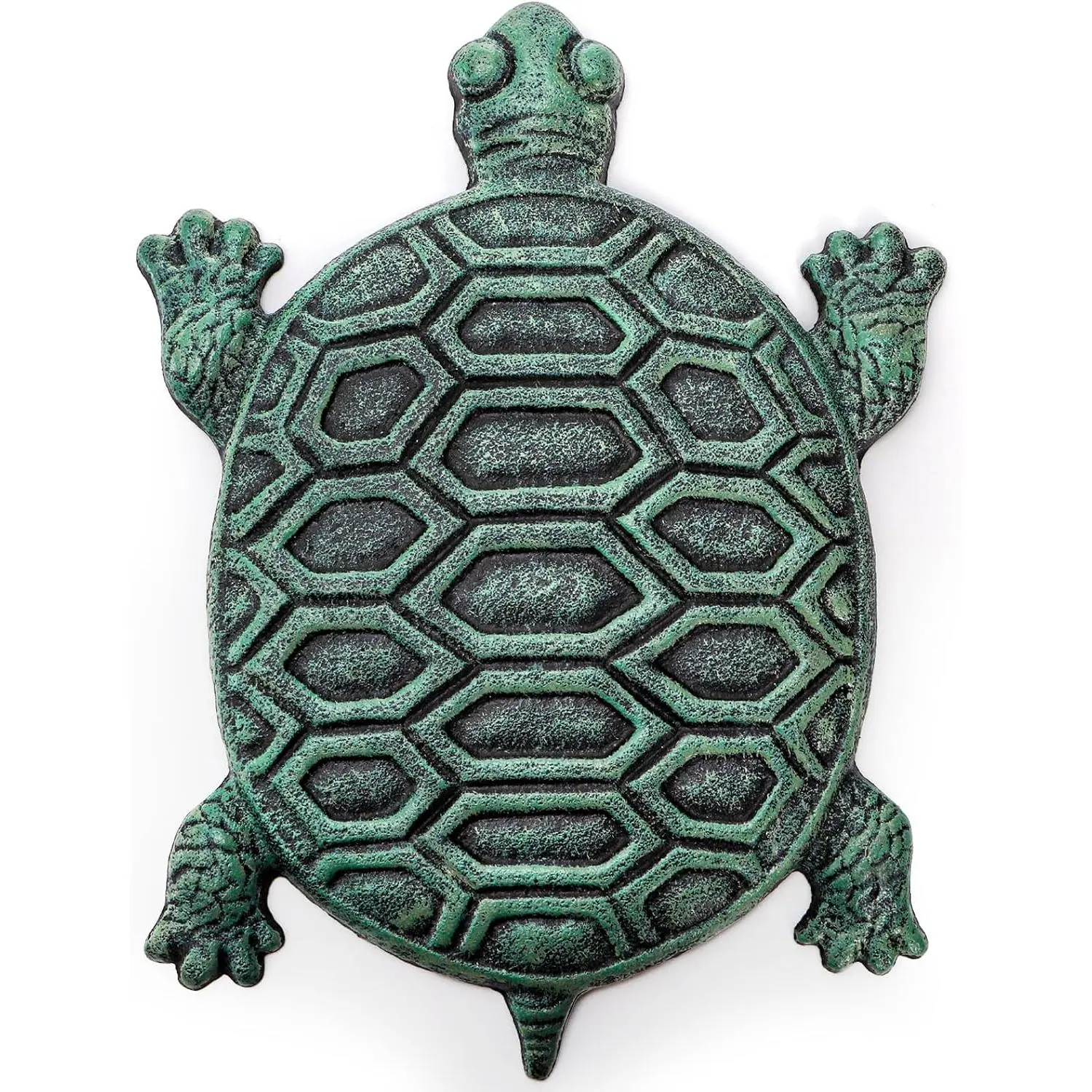 Cast Iron Turtle Stepping Stone, Sturdy Metal Stepping Mat for Front Door, Garden, Lawn and Yard, Verdigris Tortoise Decorative Stone Path Paver for Outdoor Walkway, 12.5 x9.4 Inch