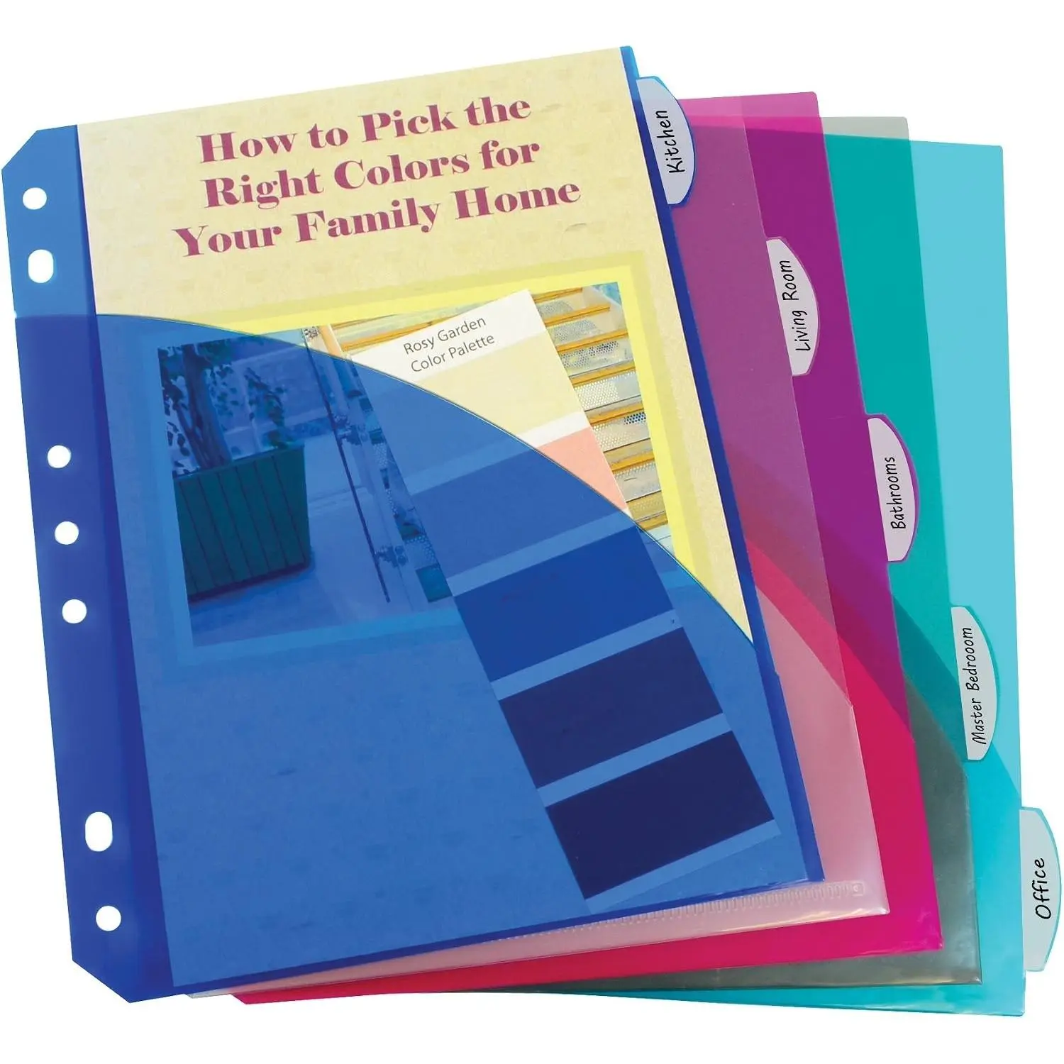 Mini Size 5-Tab Poly Index Dividers with Pockets, Assorted Colors, Fits 5.5 x 8.5, 6 x 9 and 8.5 x 11 Binders, One 5-Tab Set (03750)