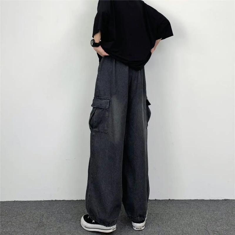 Kyn Apparel k Gray Parachute Cargo Pants Men Loose Fit Drawstring Hem Streetwear Trousers